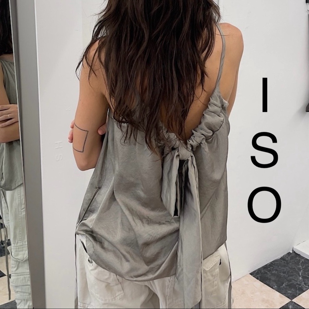 *ISO* vintage silk satin light gray cami top with collar bow tie back